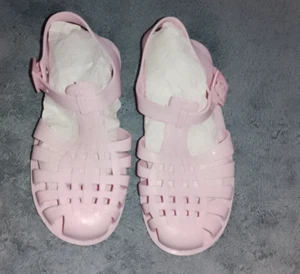 Niñas JuJu Jaleas Sandalias Planas Rosa Talla UK 12 Zapatos de Verano Hechos en Inglaterra NUEVO - Imagen 1 de 3