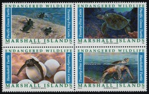 MARSHALL ISLANDS, SCOTT # 377-380, MNH BLOCK 4 ENDANGERED WILDLIFE, TURTLES 1990 - Picture 1 of 1