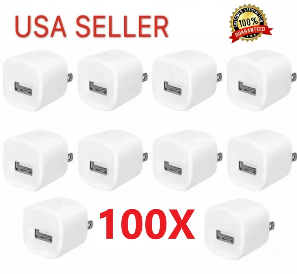 100x 1A USB Power Adapter AC Home Wall Charger US Plug FOR iPhone 5 6 7 8 X WHT - Image 1 of 1