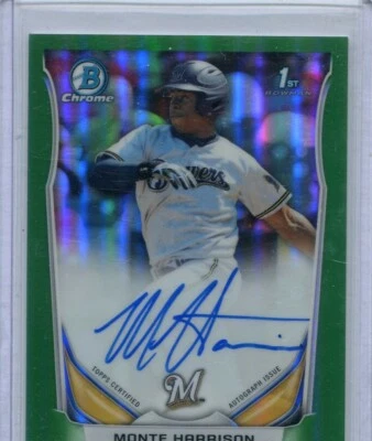 2014 Bowman Draft Chrome Pick Green Refractors 89/99 Monte Harrison #BCA-MH Auto - Image 1 of 2