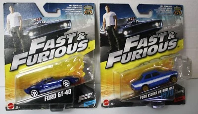 2 Blue  Fast & Furious 6  Ford GT-40  TS1600 Escort Diecast Cars MN1  New 1970 - Image 1 of 3