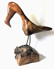 Vtg Hand Carved Flamingo Sculpture Wood 11" Signed R. Barnett 1987 Wading Bird