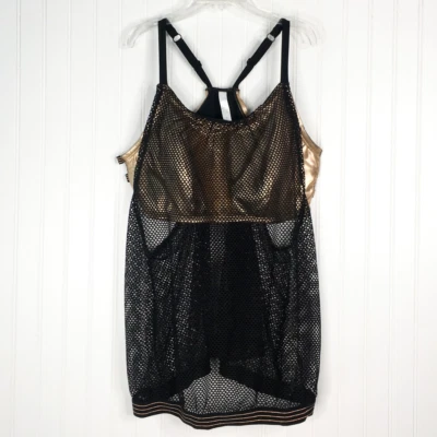 Traje de baño Tankini Top Cacique para mujer negro dorado malla elástica ajustable Plus 20 Foto 1 de 4