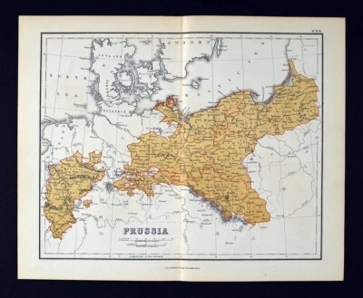 1869 Chambers Map Prussia Germany Berlin Westphalia Brandenburg Poland Danzig EU - Image 1 of 4