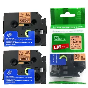 2/Pack 12mm Black on Flourescent Orange P-touch Model PT128AF, PT-128AF Printer - Picture 1 of 1
