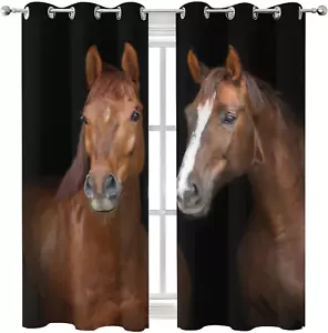 Wild Brown Horse Closed Together Blackout Curtains for Bedroom - Grommet Thermal - Picture 1 of 7