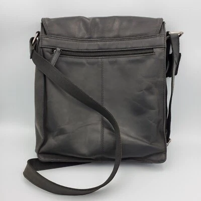 Leabags Men's Messenger Crossbody Black leather Bag w/ Shoulder Strap - Image 1 of 4