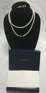 Sea Magic Mikimoto cultured 36" Pearl Necklace Brooch & Earrings set w/14kt gold