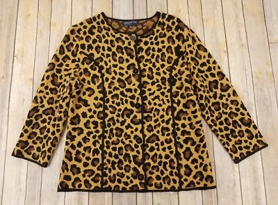 Jones New York Top Blouse Women Size L Leopard Print 3/4 Sleeves Button Up B10 - Image 1 of 4