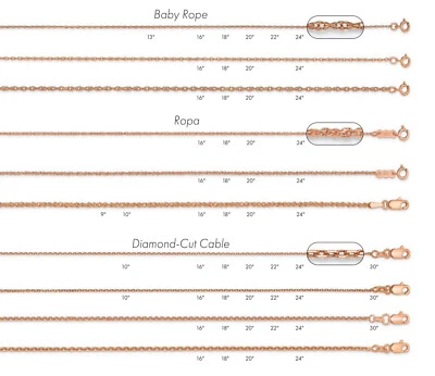 Cadena Colgante Oro Rosa - Estilos Cuerda y Cable - Oro Rosa Sólido 14K  Foto 1 de 3