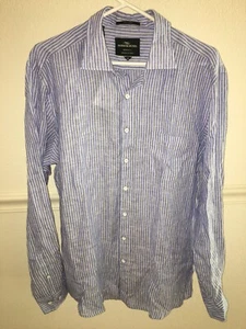 MENS new nwt $178 Rodd & Gunn 100% linen Button Up BLUE WHITE STRIPE Shirt XL - Picture 1 of 7