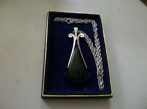 Vintage Avon Black Onyx Pendant With Silver 24" Chain Necklace In Original Box 