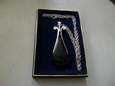 Vintage Avon Black Onyx Pendant With Silver 24" Chain Necklace In Original Box  - Image 1 of 3