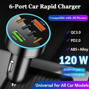 For iPhone 16 15 Pro Max Plus Samsung 120W Fast Charging USB Type C Car Charger - Picture 1 of 13