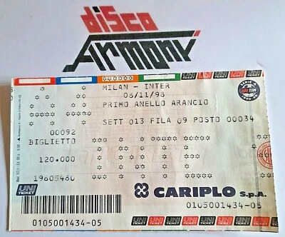 MILAN  - INTER   8 / 11  /98  -  PRIMO ANELLO ARANCIO     (Biglietto partita) - Immagine 1 di 2