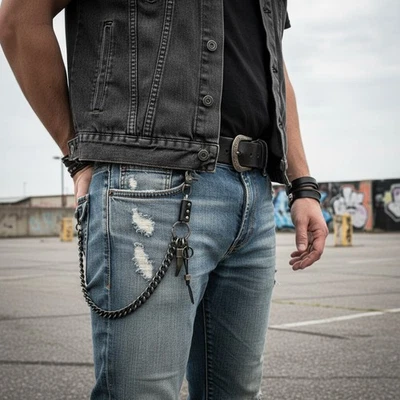 Hombres Plata Cartera Cadena Western Bull Horn Motocicleta Punk Rock Motociclista Accesorio Foto 1 de 4