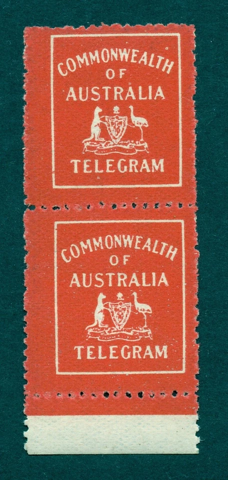 AUSTRALIA COMMONWEALTH OF AUSTRALIA RED TELEGRAM STAMPS PAIR - Image 1 of 1