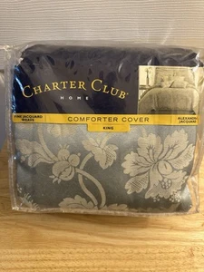 NIP Charter Club Alexandra Jacquard Floral Blue King Duvet Cover Only - Picture 1 of 5