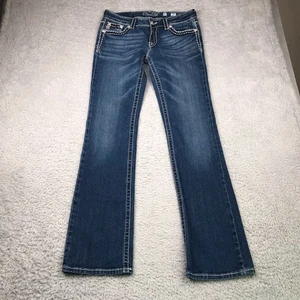 Pantalones de mezclilla Miss Me para mujer 31 (32x33) azul tiro bajo bota punto grueso Western - Imagen 1 de 14