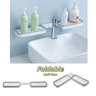 Foldable Shower Caddy No Drill Adhesive Wall Shelf Rack for Bathroom Kitchen