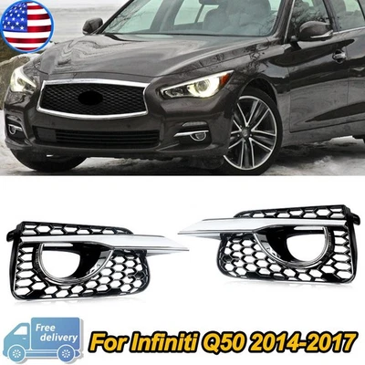 For Infiniti Q50 Base 2014-2017 Front Fog Light Covers Bezel Honeycomb Mesh Foto 1 de 4