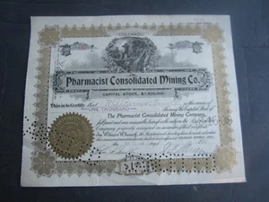 1899 - PHARMACIST CONSOLIDATED MINING Co. - Stock Certificate - COLORADO SPRINGS - Picture 1 of 1