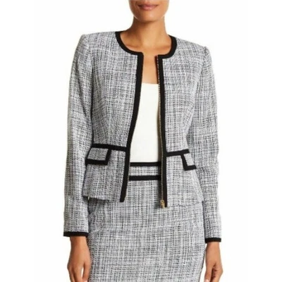 Calvin Klein 6P Black White Tweed Zip Blazer Lady Jacket peplum - Image 1 of 4