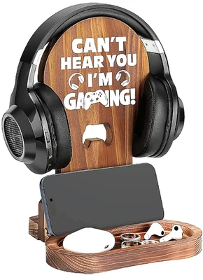 Regalo para jugadores - Soporte para auriculares para juegos con espacio de almacenamiento - Soporte para teléfono - Nuevo Foto 1 de 4