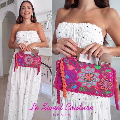 ZARA WOMAN NWT SS25 FUCHSIA EMBROIDERED FLOWER BAG 4751/018/630 - Image 1 of 4