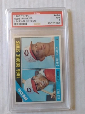 1966 Topps # 424 Lee May PSA 7 casi nuevo radiocontrol Cincinnati Reds Osteen novato ⚾️ Foto 1 de 4