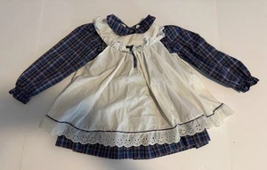 Vintage Bryan Pinafore Blue Plaid Eyelet Trim Girls Dress T4 - Picture 1 of 15