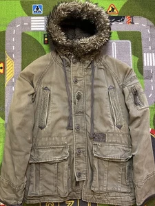 Abercrombie and fitch Sherpa Lined Parka Jacket Men’s XL Fur Hood HEAVY Military - Picture 1 of 18