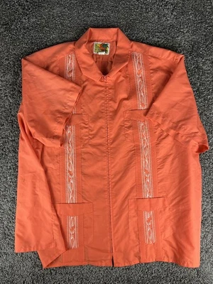 Vintage Haband Men's Shirt Guayabera 4XL Salmon Pink 56” Chest Full Zip 4 Pocket - Image 1 of 4