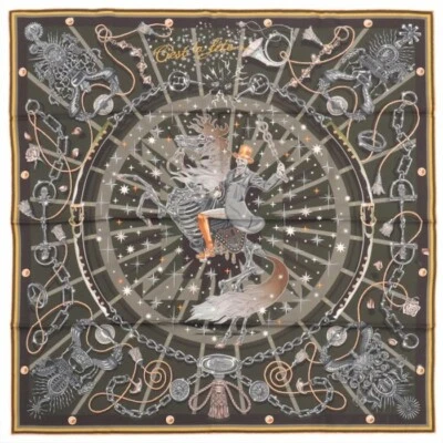 Hermes Scarf Stole C'est la Fete double face Daisuke Nomura Skull Silk New 90 cm - Image 1 of 4