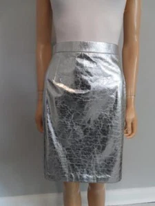 NWT Ralph Lauren Metallic Silver 100% Lamb Leather Skirt Size US 10 $1,490 - Picture 1 of 14