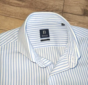 Boggi Slim Fit Mens Cotton Striped White Blue Long Sleeve Dress Shirt 40 15 3.4 - Picture 1 of 6