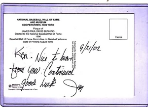 Jim Bunning Autograph GHOF Post Card - Picture 1 of 1