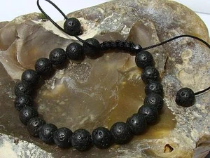 Macrame Bracelet Black Lava Beads Essential Oil Diffuser Jewellery gift for her - Picture 1 of 1