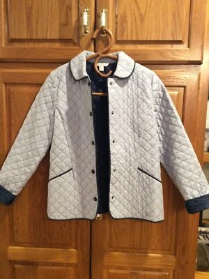 BROOKS BROTHERS FLEECE Youth Blue/White Quilted Jacket Navy Trim Snap Front- XL - Image 1 of 4