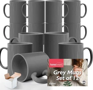 12-36 Set of GREY Mugs 330ml Large Stoneware Ceramic Coffee Tea Cup Bulk + Boxes - Picture 1 of 8