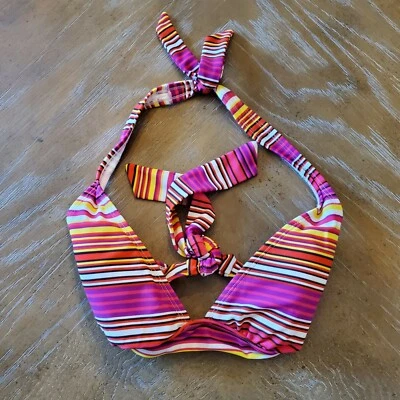 Top de natación triángulo azul marino antiguo a rayas coloridas L Foto 1 de 4