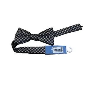 Countess Mara Mens Bow Tie Gingham Taffeta Black White Tying Clip Adjustable - Picture 1 of 1