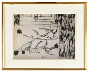 MICHEL DE ALVIS (1936-2019) BELLE NATURE MORTE AU VERRE VERS 1960 (106) - Picture 1 of 5