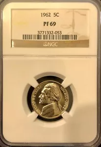 1962-P JEFFERSON NICKEL - NGC PF 69 - HIGH GRADE  - Picture 1 of 2