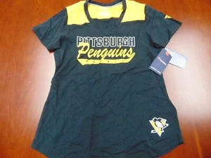 NWT WOMEN'S FANATICS NHL PITTSBURGH PENGUINS BLACK T-SHIRT SIZE M - Picture 1 of 5