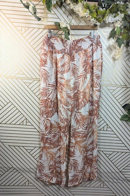 Pantalones tropicales Nanette Lepore para mujer rosa hoja blanca cintura ajustada talla grande Foto 1 de 4
