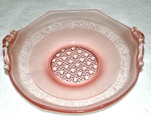 Vintage Lancaster PINK Depression Glass 7" Handled CANDY, Serve Bowl Cane Base - Picture 1 of 9