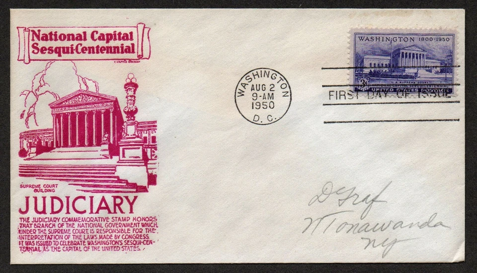 USA, SCOTT # 991, ANDERSON FDC COVER 1950 NATIONAL CAPITAL JUDICIARY, WASHINGTON - Image 1 of 1