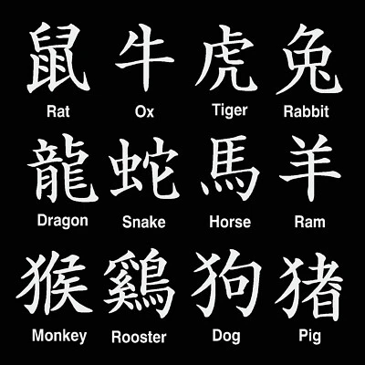 CHINESE ZODIAC DECAL VINYL STICKER ANIMAL TIGER DRAGON DOG RABBIT OX COW ROOSTER - Image 1 of 3