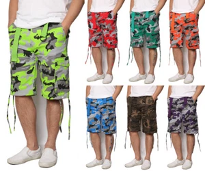 Men's Belted Casual Twill Stretch Camo Cargo Shorts Size 28-44 - Picture 1 of 17